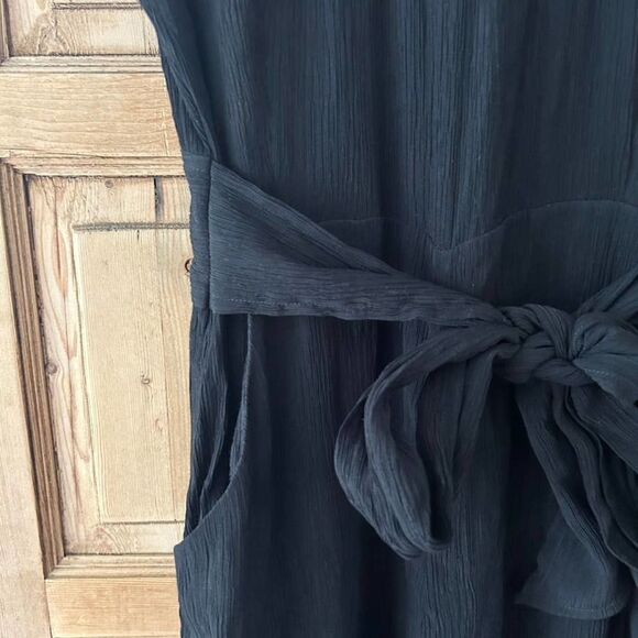 By Anthropologie 2 Black Jumpsuit Wide Leg Cropped Belted‎ - Picture 6 of 13